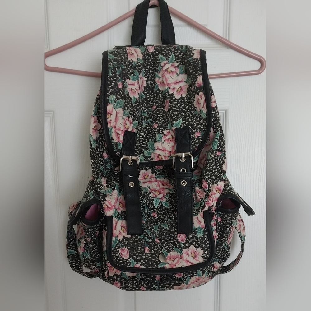 Floral Pink And Black Backpack By Candies